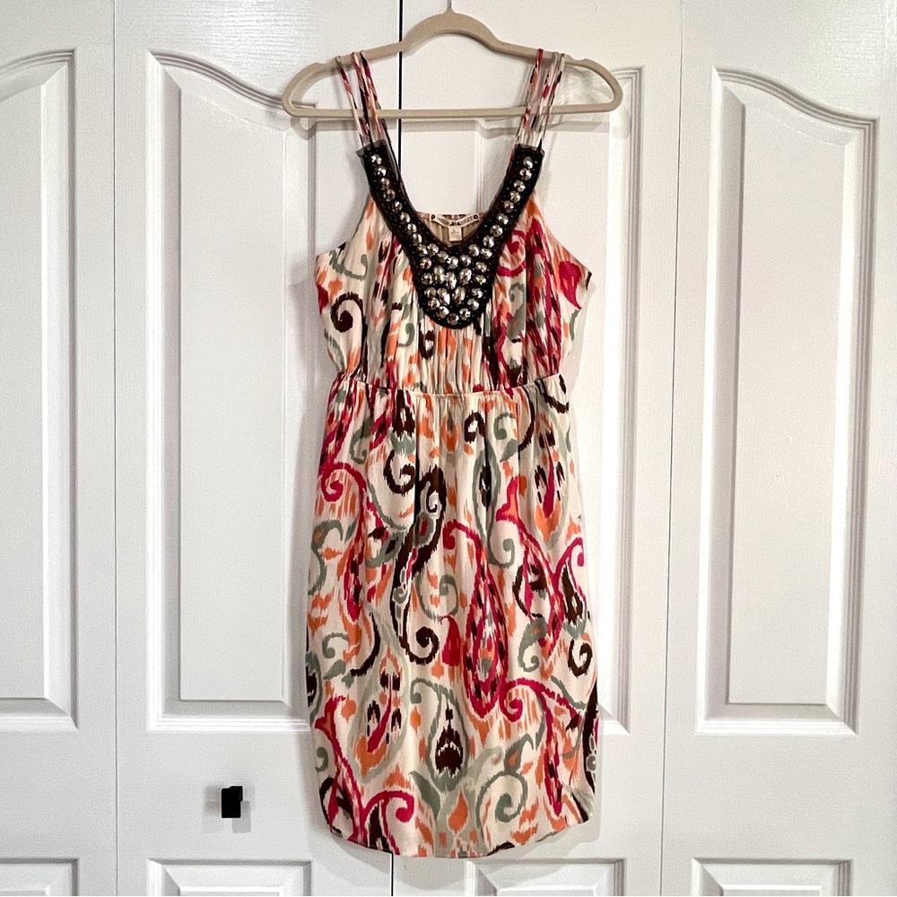 EUC Chelsea & Violet ivory orange multi color spaghetti strap dress L
